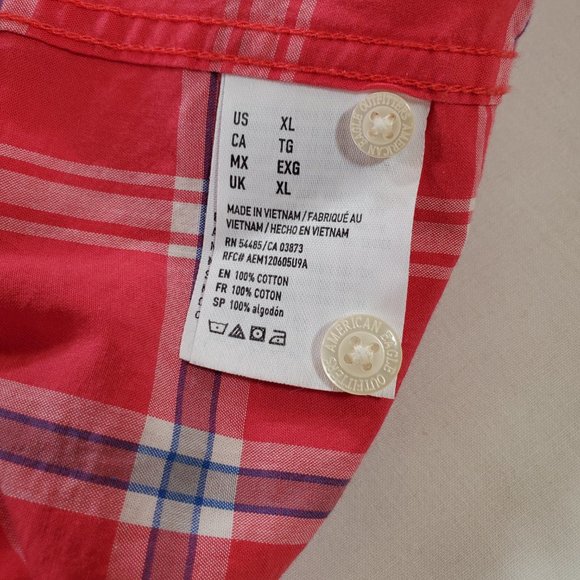 American Eagle Shirt Mens XL Salmon Plaid Seriously Soft Classic Fit Button Down - Picture 15 of 15